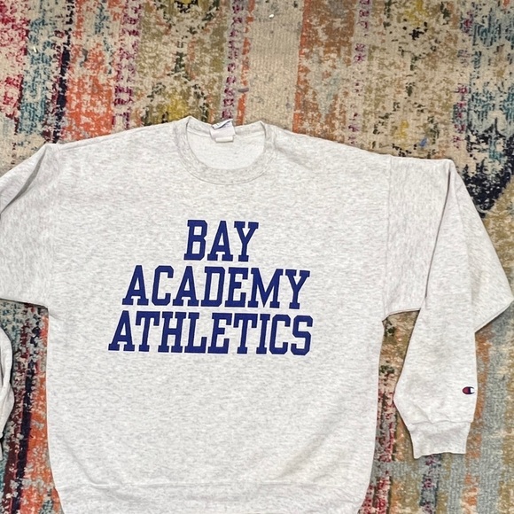 Vintage Champion Gray 1990s Bay Academy Athletics Crewneck Pullover Sweatshirt - Picture 2 of 5
